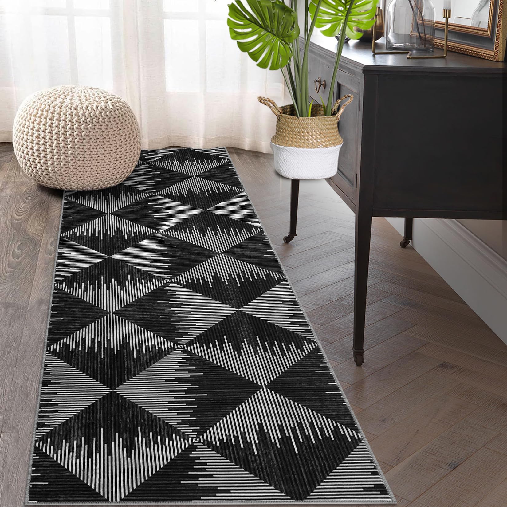 Tappeto lavabile Garvee 80 x 150 cm nero a pelo corto antiscivolo per soggiorno e camera da letto