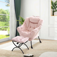 Sedia girevole Garvee con poggiapiedi, rosa, ergonomica e stabile, per soggiorno e ufficio, in peluche, pieghevole