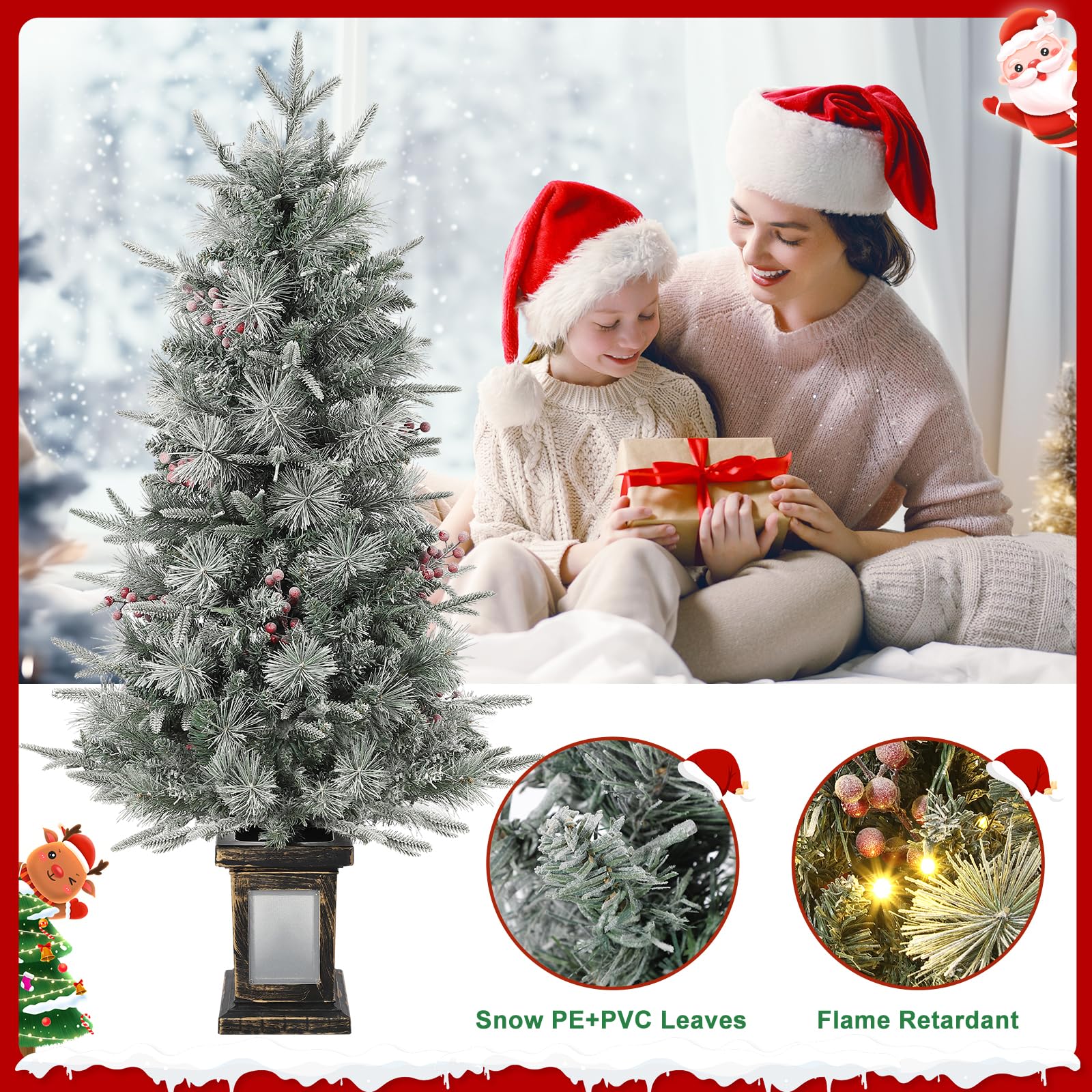 Albero di Natale Garvee 125cm con luci e decorazioni - Base trasparente per un'elegante atmosfera natalizia