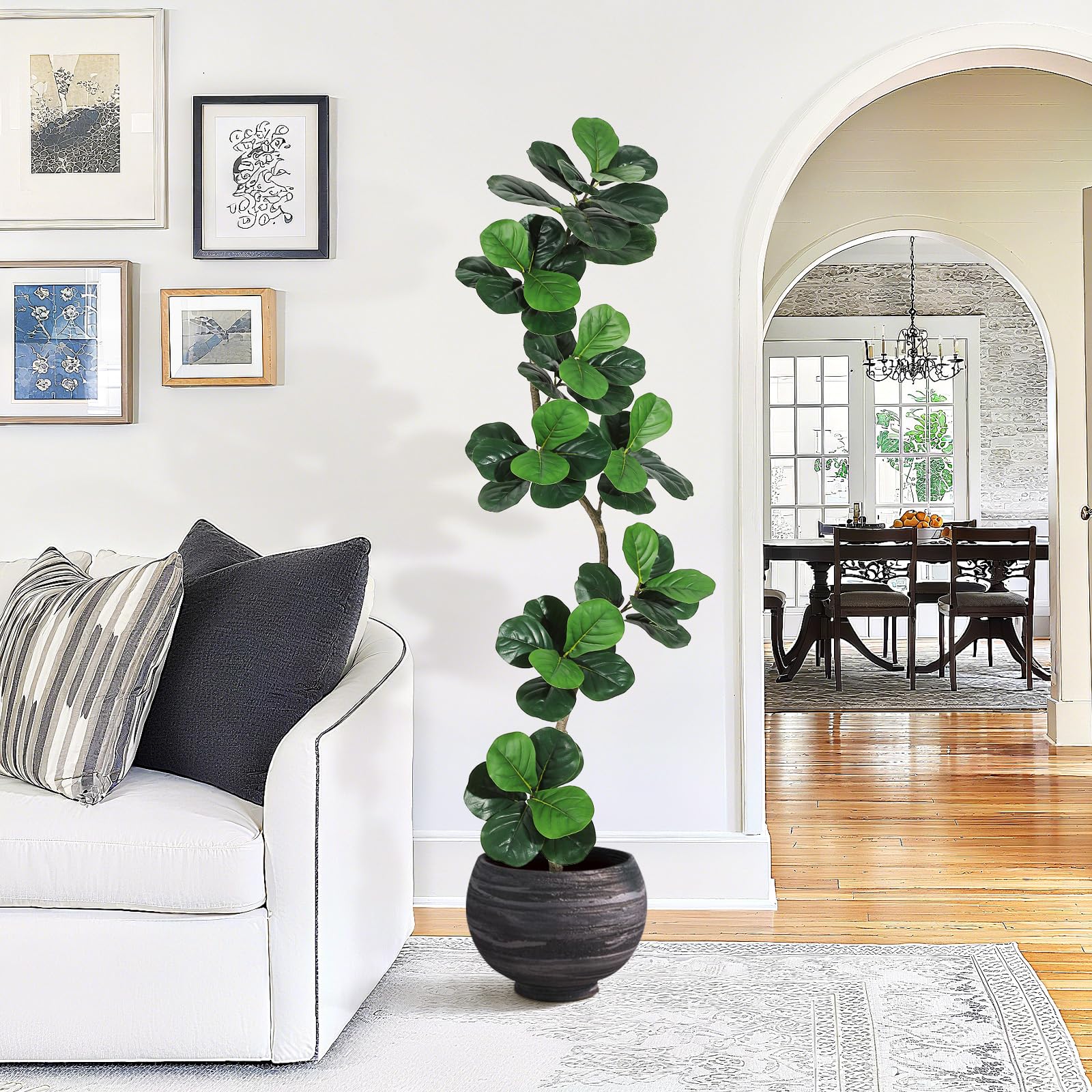Albero di fico artificiale Garvee a foglia di violino da 7 piedi con vaso bianco, foglie realistiche, resistente alle intemperie per casa e ufficio
