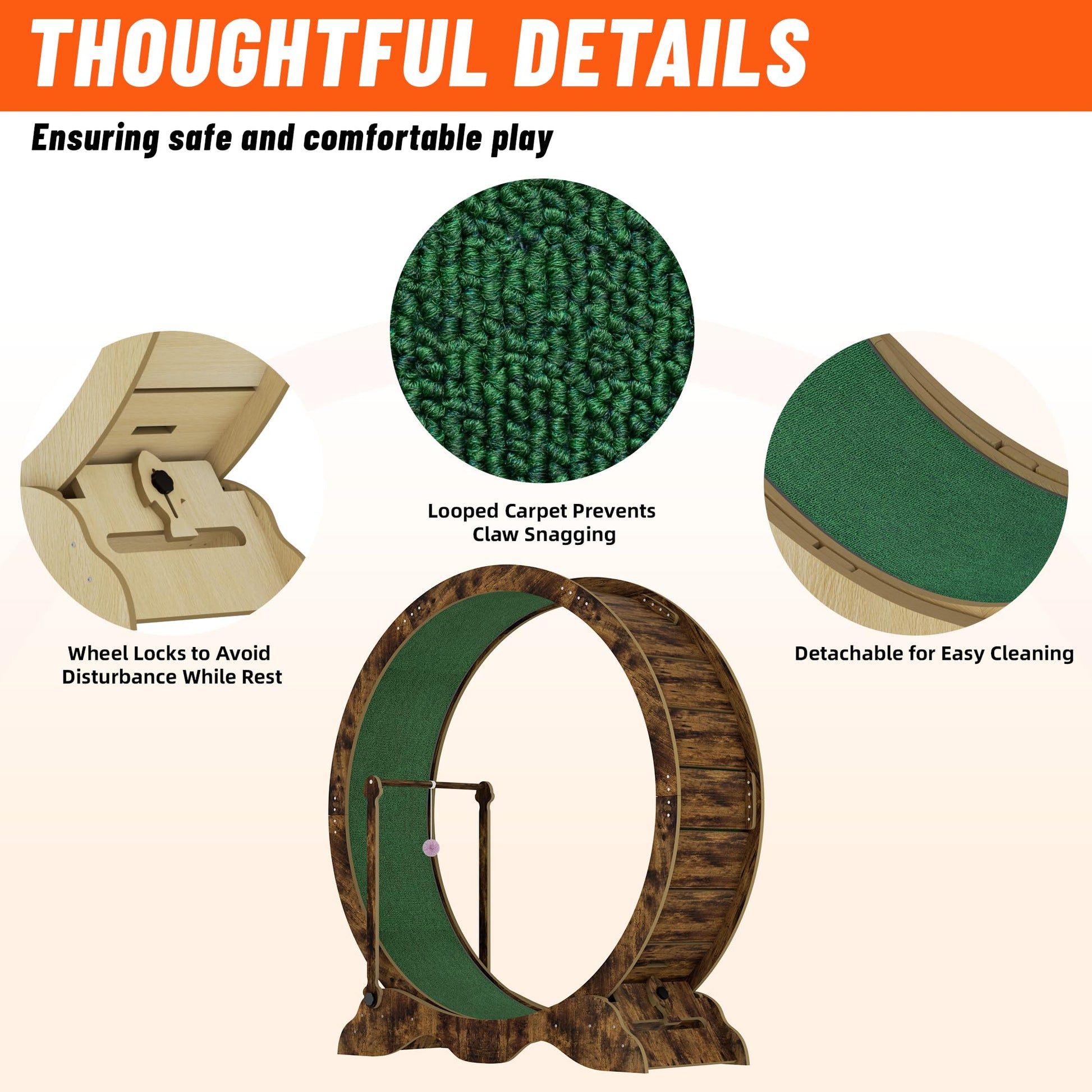 Garvee Cat Cyclette da 45 pollici Tapis roulant silenzioso in legno massello per fitness da interno con serratura di sicurezza Tappeto rimovibile