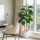 Garvee Pianta Artificiale Interna 152 cm con Vaso Decorativo, Rami Regolabili, Foglie Variegate, PVC, Casa e Ufficio, Verde - 152.4 cm