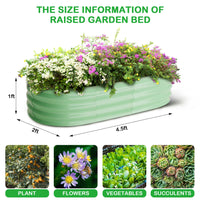 Aiuola rialzata ovale Garvee 4,5x2x1 piede in acciaio zincato antiruggine con base aperta, verde, senza attrezzi, per giardino e patio