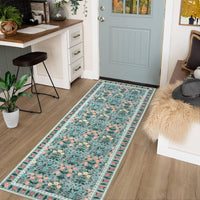 Tappeto decorativo da interno Garvee Boho, motivo floreale nero, antiscivolo, a pelo corto, 80x150 cm, per soggiorno, cameretta dei bambini, sala giochi