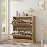 Garvee Mobile Porta Scarpe con 2 Cassetti a Ribalta, Legno MDF, Design Salvaspazio per Ingresso e Soggiorno, 80x25.4x90.4 cm, Rovere Naturale