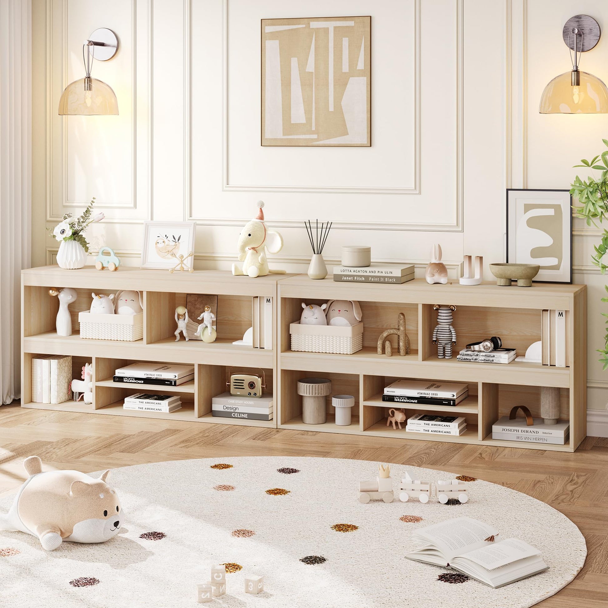 Scaffale portaoggetti per giocattoli Garvee per bambini, 6 scomparti, in legno, robusto, antigraffio, moderno, per sale giochi e aule, 24x47,2x11,8 cm, bianco