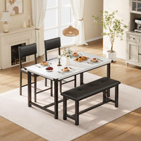 Set Garvee per 4 persone con seduta e panca imbottite, legno MDF, compatto per piccoli spazi, robusta struttura a H, grigio