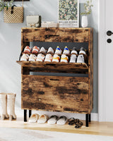 Scarpiera stretta in legno Garvee con 3 cassetti, antiribaltamento, per corridoio e ingresso, multicolore - Marrone