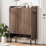 Garvee Mobile Porta Scarpe Grande 6 Ripiani con 2 Ante, Legno Marrone, Ingresso e Corridoio, Design Moderno Senza Maniglia, Ganci Laterali - Brown