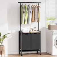 Garvee Laundry Sorter, cesto portabiancheria a 2 sezioni con asta appendiabiti e ripiano in legno per lavanderia, 2 x 49.2 L, nero