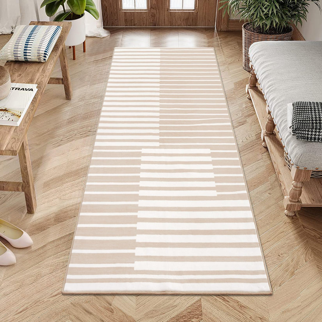Tappeto lavabile Garvee 80x150 per corridoio, tappeto per soggiorno a pelo corto, antiscivolo, morbido, moderno, per camera da letto, cucina, beige