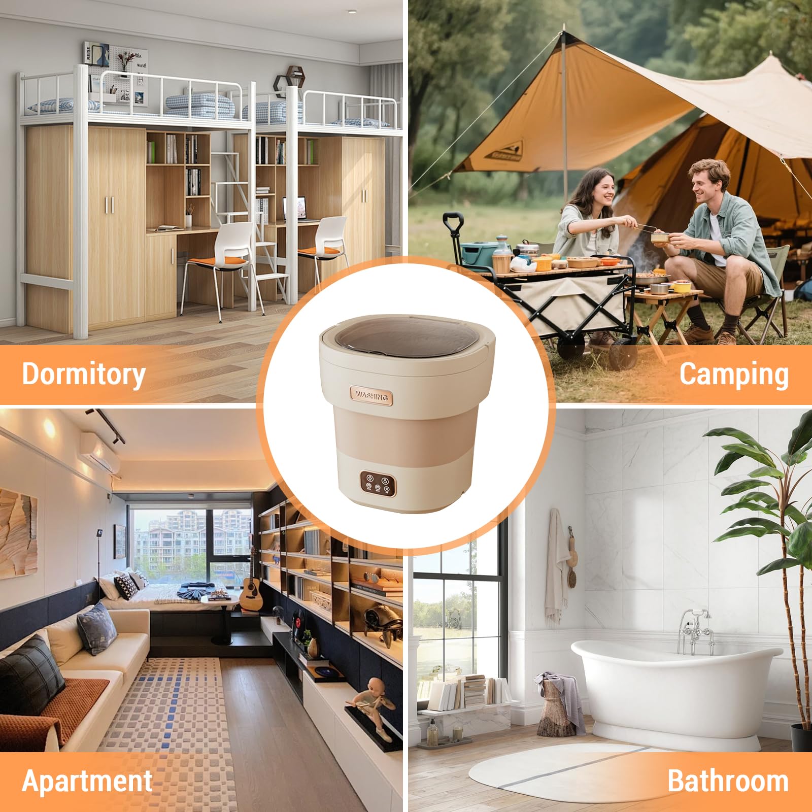 Garvee Mini Lavatrice Portatile Pieghevole 12L Mini Lavatrice con Cestello di Centrifuga per Casa Appartamenti Hotel Bianca Compatta