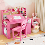 Garvee Set Scrivania e Sedia Moderna in Legno con Piano Regolabile, Mobiletto e Spazio di Archiviazione per Studio e Gioco, Design Ergonomico, Colore Naturale