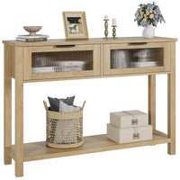 Tavolo consolle in legno Garvee con 2 cassetti in vetro, MDF robusto, stile country per corridoio e soggiorno, 43,3"x11,8"x31,4", Burlywood
