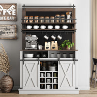 Mobiletto da caffè alto Garvee da 75" con ante scorrevoli, ampio spazio per riporre gli oggetti da cucina, in legno MDF e metallo, rovere bianco, per sala da pranzo e soggiorno