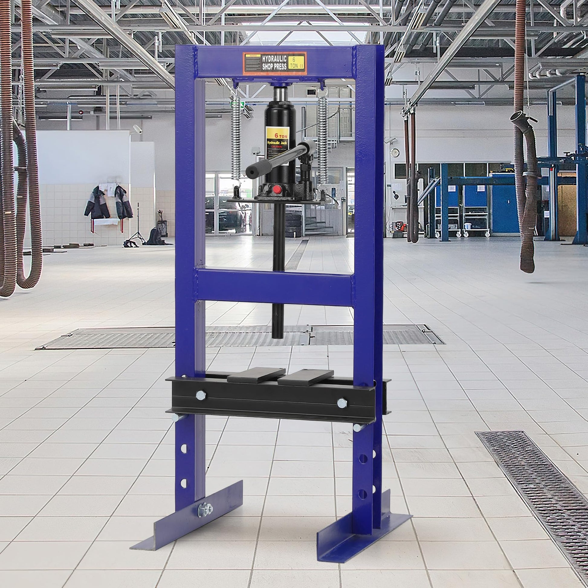 Pressa idraulica Garvee 6T con telaio a H e 2 piastre di pressione per officina di riparazione auto, blu, tavolo da lavoro regolabile, acciaio