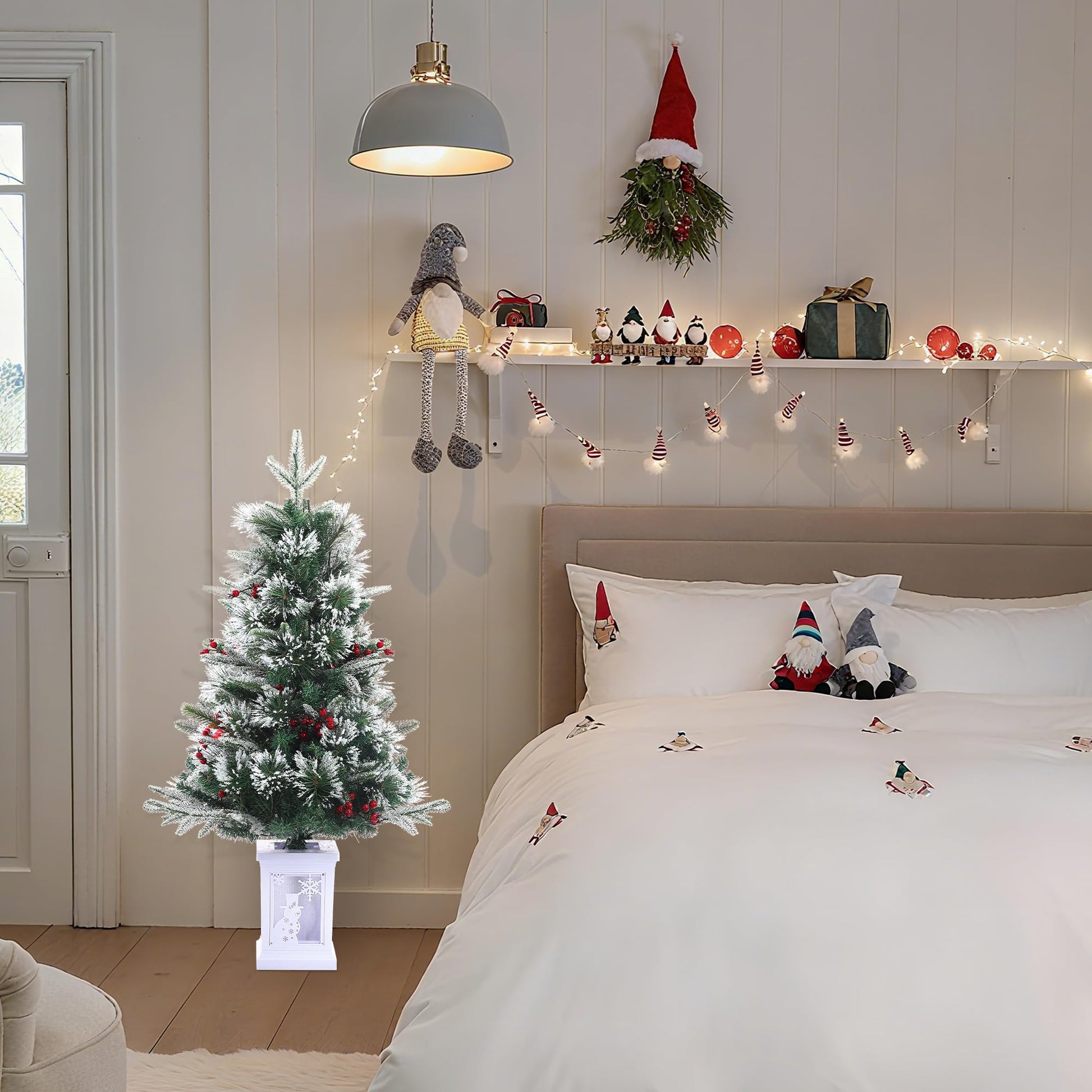 Albero di Natale artificiale Garvee, confezione da 2 – 91 cm, 78 LED in fibra ottica (bianco caldo), 8 modalità di luce, scatola portalampada a forma di pupazzo di neve