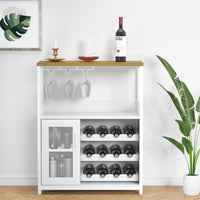 Mobile bar per vino Garvee, 3 ripiani con portabottiglie rimovibile per cucina e bar, 69,1 cm L x 35,1 cm P x 91,9 cm A, bianco, robusto MDF e ferro