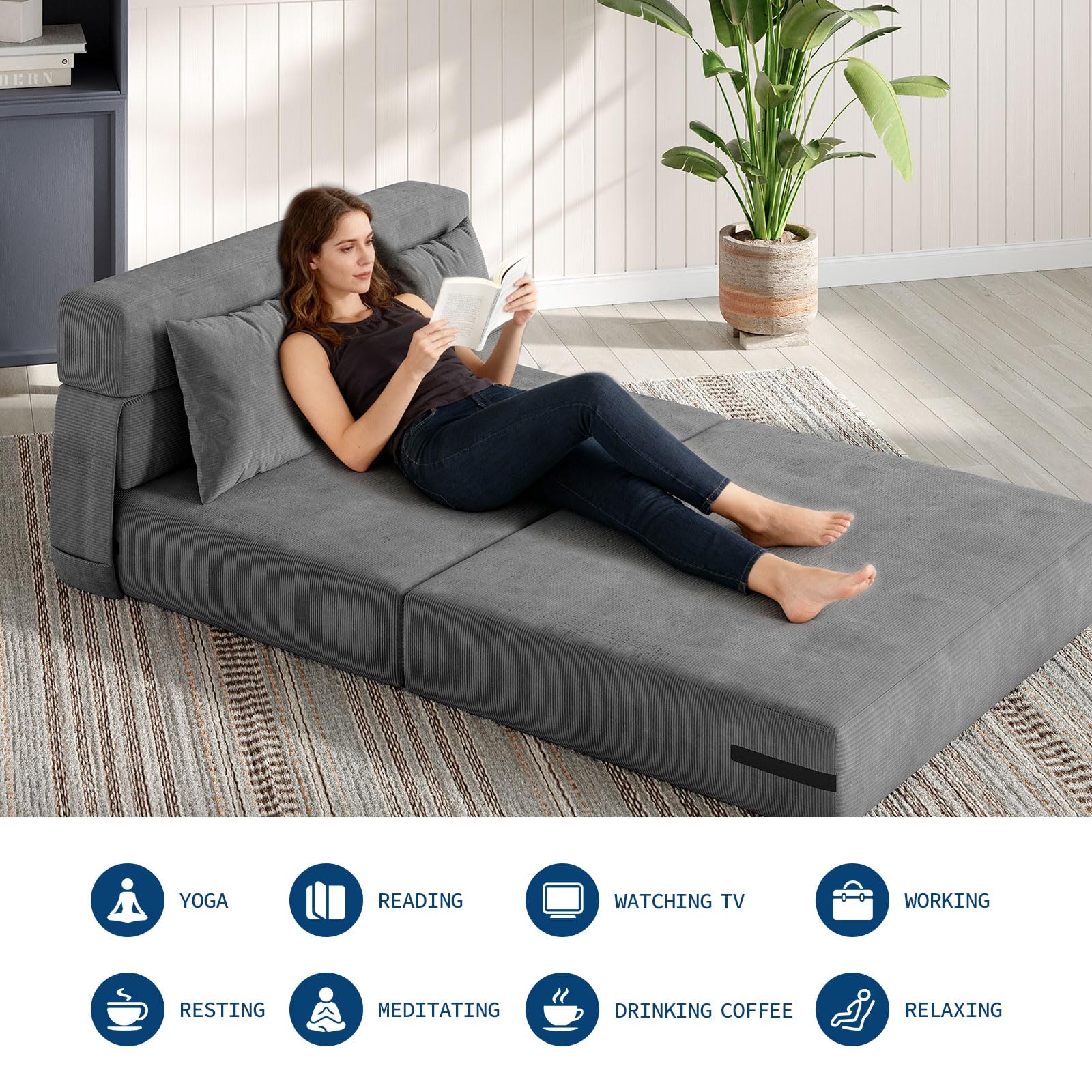 Divano letto e poltrona letto 4 in 1 Garvee, multifunzionale e confortevole, in velluto a coste grigio scuro, per soggiorno e camera degli ospiti