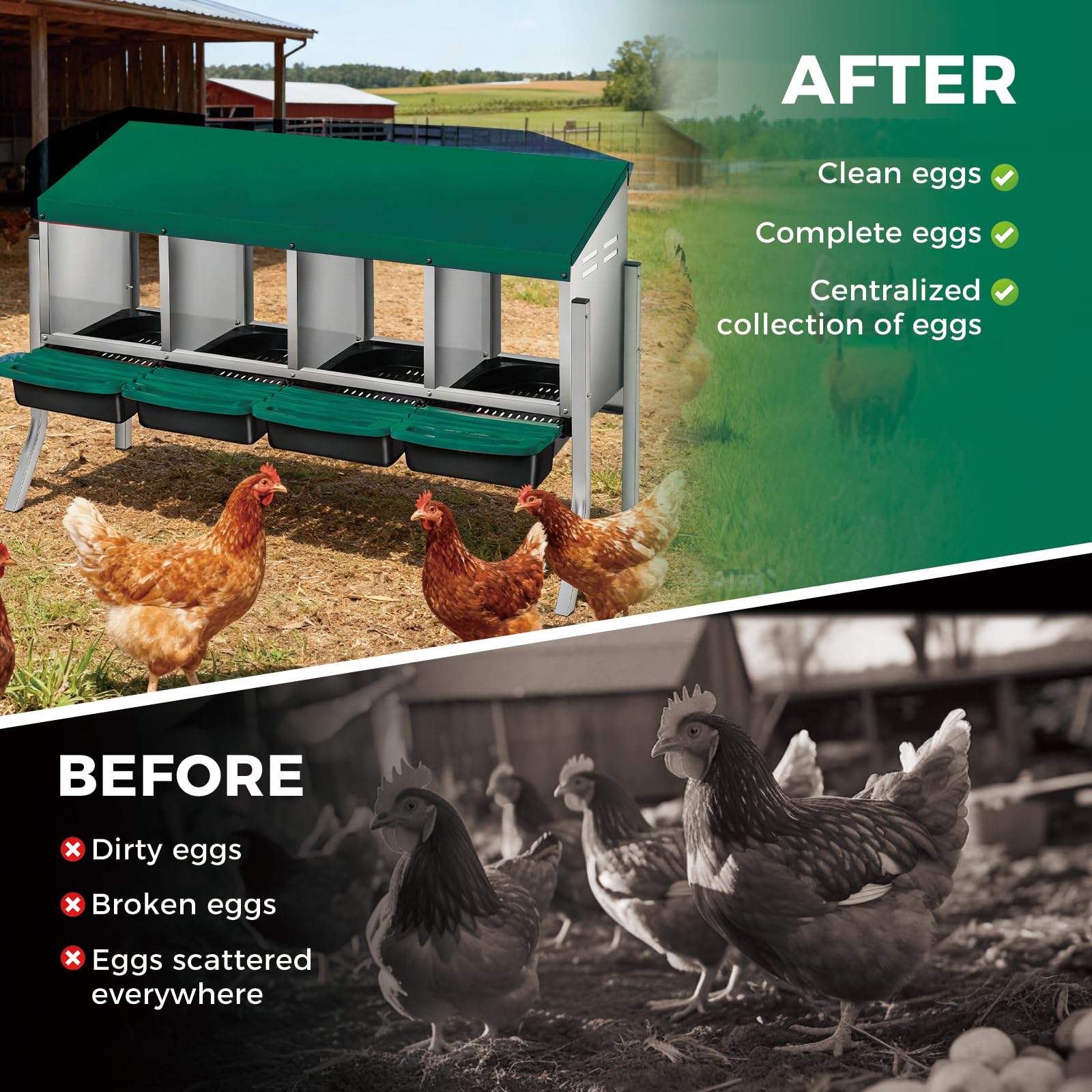 Nido per polli Garvee a 3 fori, in metallo, antiruggine, vassoio rimovibile per pollaio, fattoria, comodo, robusto