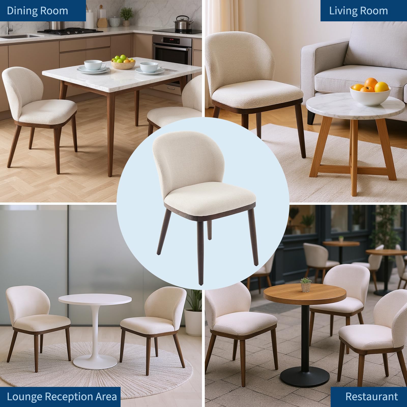Set di 2 sedie da pranzo Garvee, moderne ed ergonomiche, con gambe in legno e imbottite, per cucina e ristorante, salvaspazio