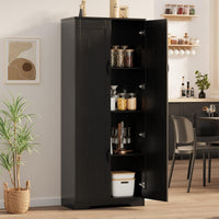 Mobile dispensa alto Garvee da 152.4 cm con 2 ante, ripiani regolabili, legno P2, maniglie in metallo, nero, per cucina e bagno, indipendente, 59.9 cm L x 30.2 cm P x 152.4 cm A