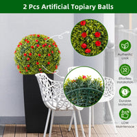 Garvee 20,5" Set di 2 palline di bosso artificiali con fiori rossi per balcone e giardino Materiale PE Verde