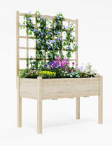 Aiuola rialzata Garvee con traliccio, in legno, resistente alle intemperie, grande, per balcone e giardino, ergonomica
