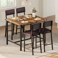Set da pranzo Garvee per 4 persone con poggiapiedi e protezioni angolari, altezza bancone, sgabelli da bar imbottiti, legno e metallo, compatto, per cucina e appartamento, multicolore