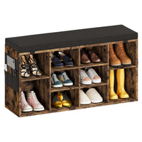 Scarpiera Garvee Bench con cuscino, 3 ripiani regolabili, 10 scomparti, legno robusto, rivestimento lavabile, marrone, 104 cm, per corridoio e camera da letto