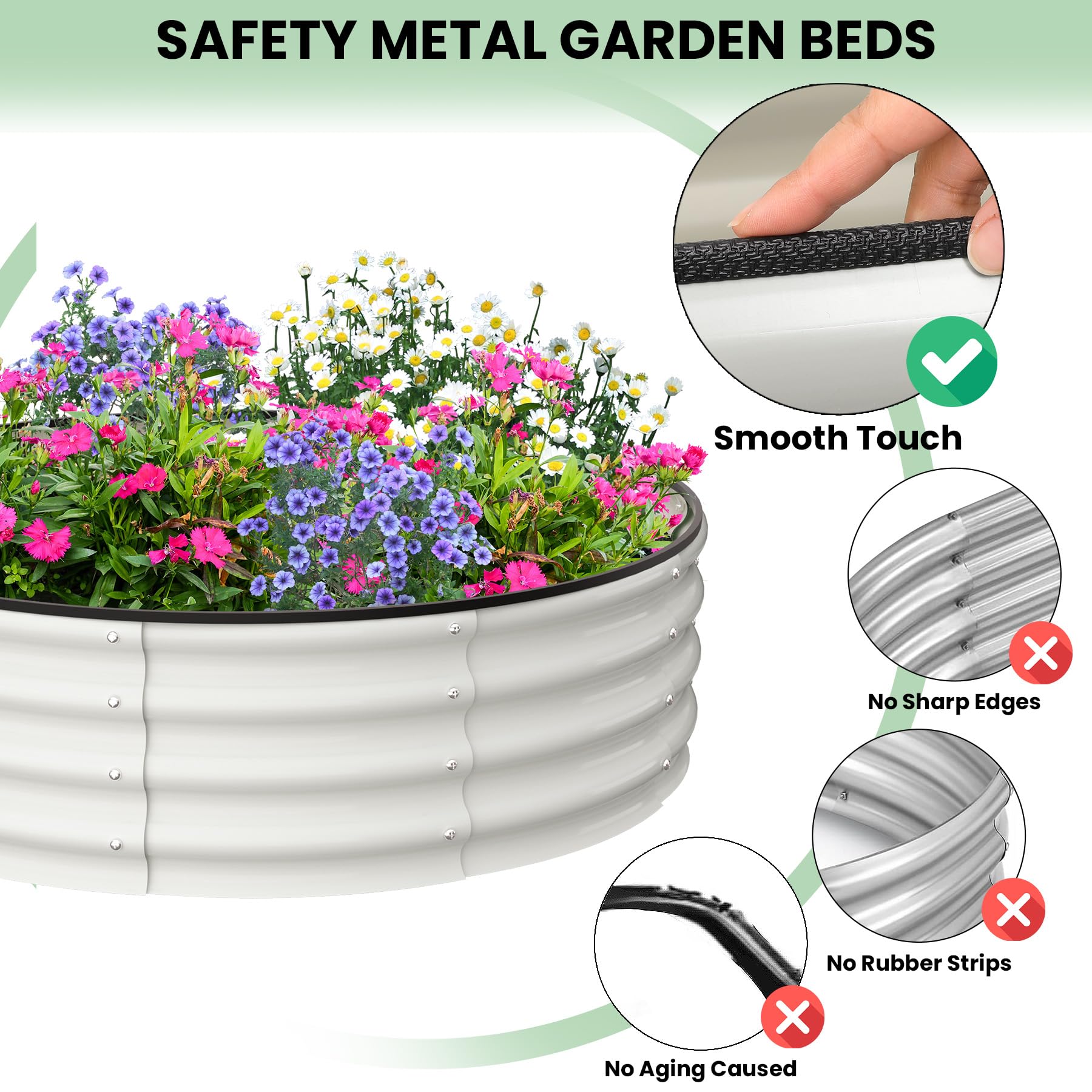 Aiule rialzate Garvee, set da 2, 4x4x1 FT, acciaio zincato, antiruggine, rotonde, bianche, per giardino esterno