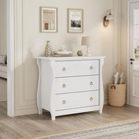 Cassettiera Garvee a 3 cassetti, moderna, camera da letto, legno bianco, maniglie in metallo, robusta, versatile, soggiorno, corridoio