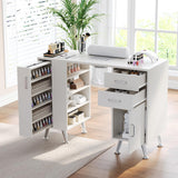 Garvee Tavolo Manicure 108 cm con Aspirapolvere, Ripiani, MDF Resistente, Cassetti e Supporto Polso, Bianco, per Salone di Bellezza