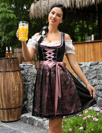 Garvee Dirndl da donna, abito tradizionale midi, set da 3 pezzi con camicetta e grembiule per l'Oktoberfest, nero, taglia 34