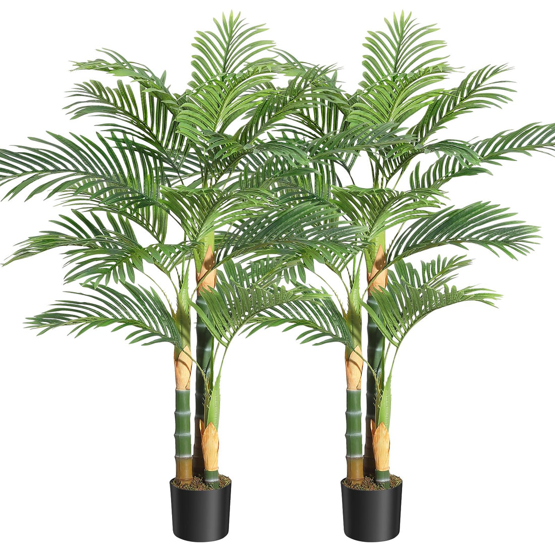 Palma artificiale Garvee Golden Cane da 1,5 m, resistente ai raggi UV, materiale PE, foglie regolabili, base stabile, per uso interno ed esterno, verde e oro