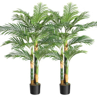 Palma artificiale Garvee Golden Cane da 1,5 m, resistente ai raggi UV, materiale PE, foglie regolabili, base stabile, per uso interno ed esterno, verde e oro