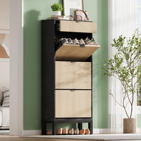 Scarpiera Garvee con 3 ante a battente e 1 cassetto per corridoio e ingresso, grande, in legno e ferro, design sottile