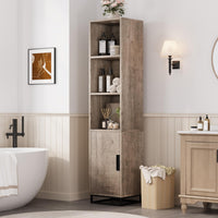 Mobiletto da bagno alto Garvee da 70" stretto con anta, ripiano regolabile, in legno, stile country moderno, nero, per cucina e soggiorno
