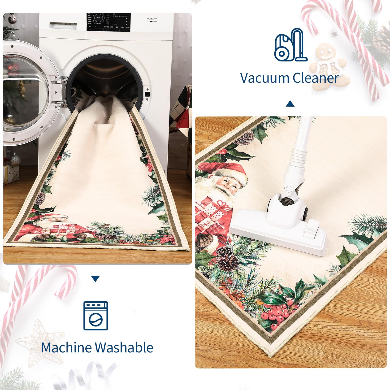 Tappeto natalizio Garvee, zerbino 60x100 cm, antiscivolo, lavabile, per soggiorno, cucina, bagno, stampa di Babbo Natale e albero di Natale