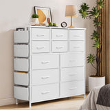 Cassettiera in tessuto Garvee bianca a 12 cassetti con tasche laterali per camera da letto e soggiorno, robusta, leggera, versatile - Bianco