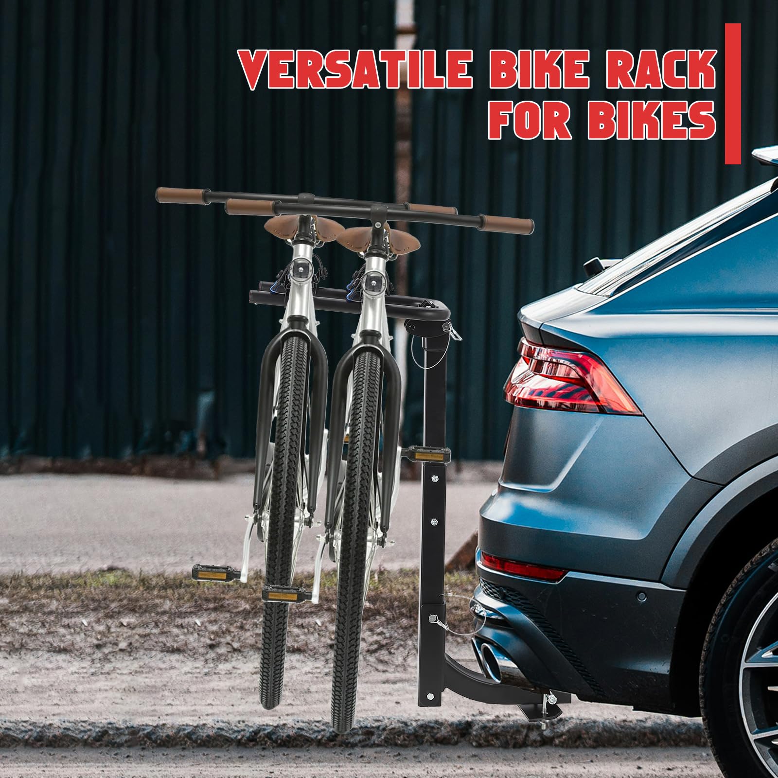 Portabici posteriore Garvee per 2 biciclette con stabilizzatore e cinghie, gancio di traino per bici elettriche, distanza tra i bracci 12,7-18,3 cm, nero