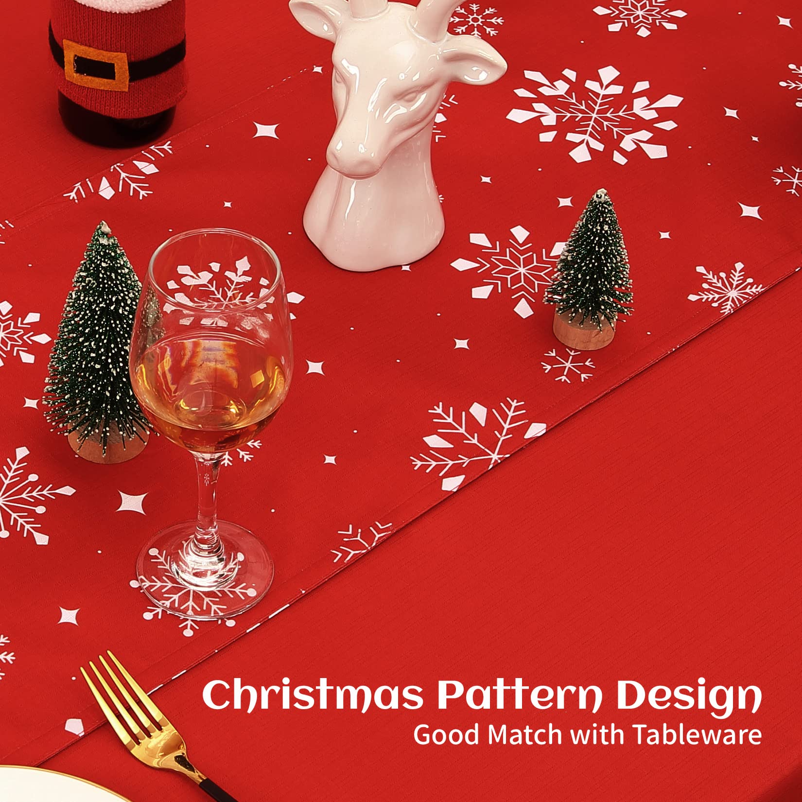 Runner da tavola natalizio Garvee con fiocchi di neve bifacciali, impermeabile, poliestere, 33x137 cm, rosso, per cucina e feste