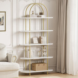 Scaffale ad arco Garvee da 71" con struttura in metallo a 5 ripiani, colore bianco marmo dorato, per soggiorno, ufficio, camera da letto, robusto e sicuro. - bianco