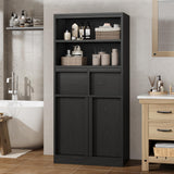 Garvee Mobiletto Alto per Bagno con 2 Cassetti e Ante, Organizzatore 130 cm H, MDF Verniciato Nero, Resistente all'Acqua e ai Graffi, Perfetto per Bagno e Cucina - Black