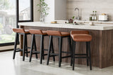 Set Garvee 4 Sgabelli da Bar 66,5 cm Imbottiti con Schienale Basso e Poggiapiedi Gambe in Legno Altezza Bancone Marrone per Cucina e Sala da Pranzo - Brown