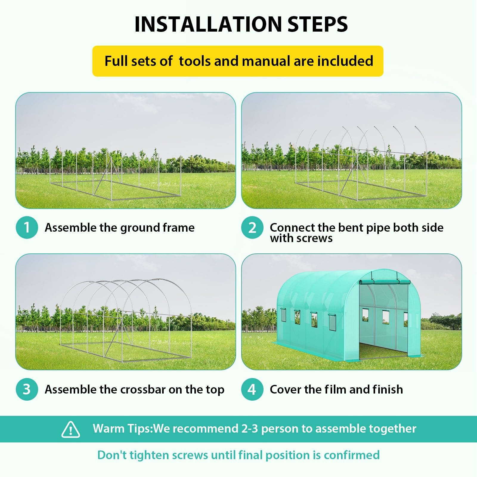 Serra Garvee 7x15x7FT – Serra con struttura in acciaio con 2 porte e 8 finestre per giardino e uso esterno