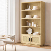 Libreria Garvee Boho con ante in rattan, 5 ripiani, MDF robusto, soggiorno/ufficio, 31,5"L x 63"A, colore naturale