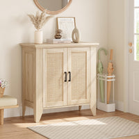 Mobiletto portaoggetti piccolo Garvee con ante e ripiani, credenza in rattan per soggiorno e cucina, 30"x15.8"x31.5", colore naturale