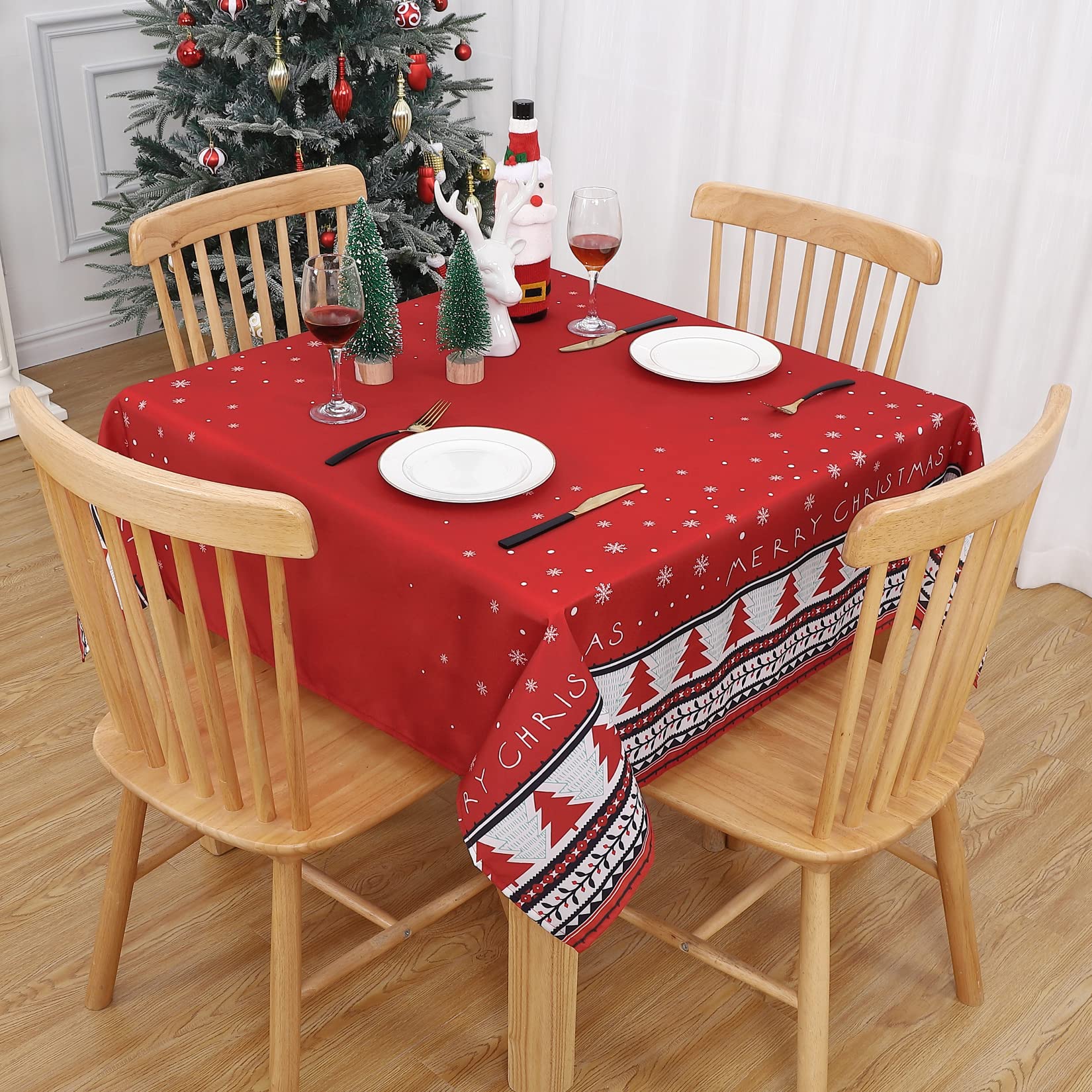 Tovaglia Garvee in tela cerata idrorepellente rossa con albero di Natale rettangolare 52x52 pollici