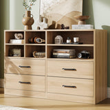Cassettiera Garvee a 4 cassetti con 6 scomparti aperti, ripiani regolabili, legno MDF, mobile TV moderno per camera da letto e soggiorno, rovere, 47,24"L x 31,69"A